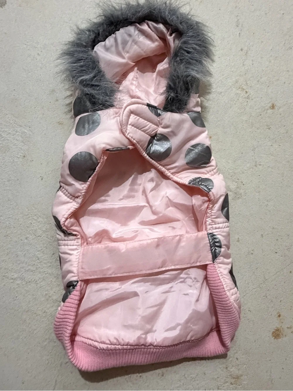 Dog Pink Puffer Jacket with Silver Polka Dots